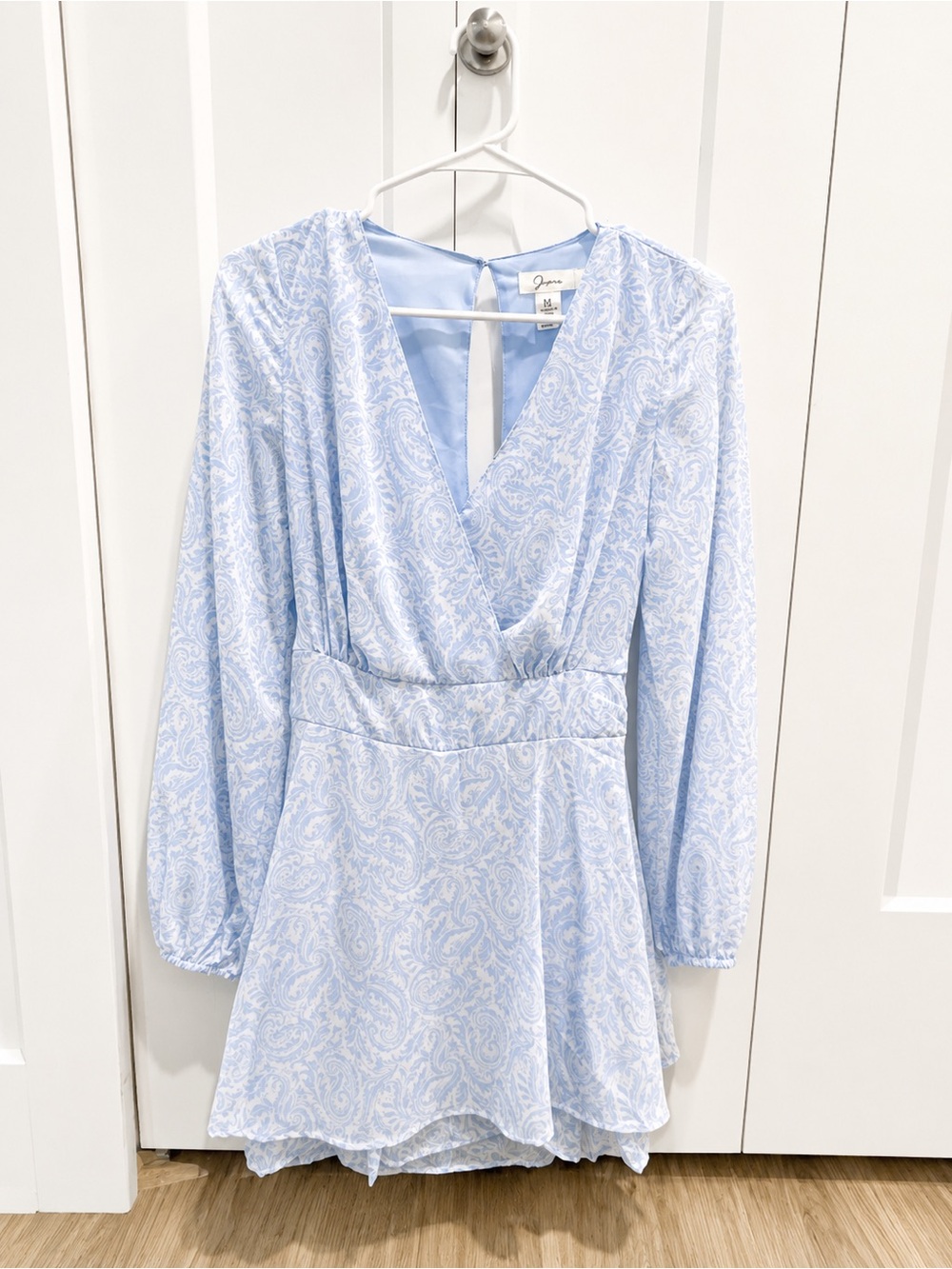 Pale Blue Paisley Wrap-Style Skort Dress